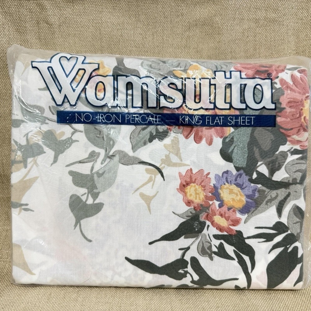 Vintage Wamsutta Tara III King Flat Sheet Romantic Cottage Floral Bedding NOS